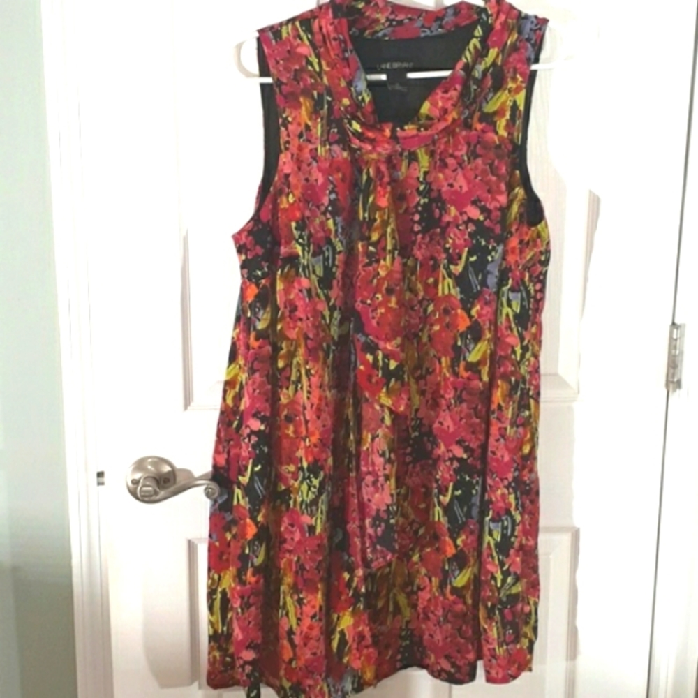Lane Bryant Sz 16 bright floral Sleeveless fully lined cowl neck/scarf Tunic